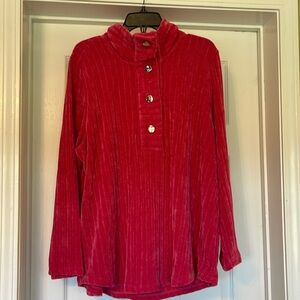 Ruby Rd. - Pink Ribbed Velour-look sweater top - Silver Snaps - Size 2X